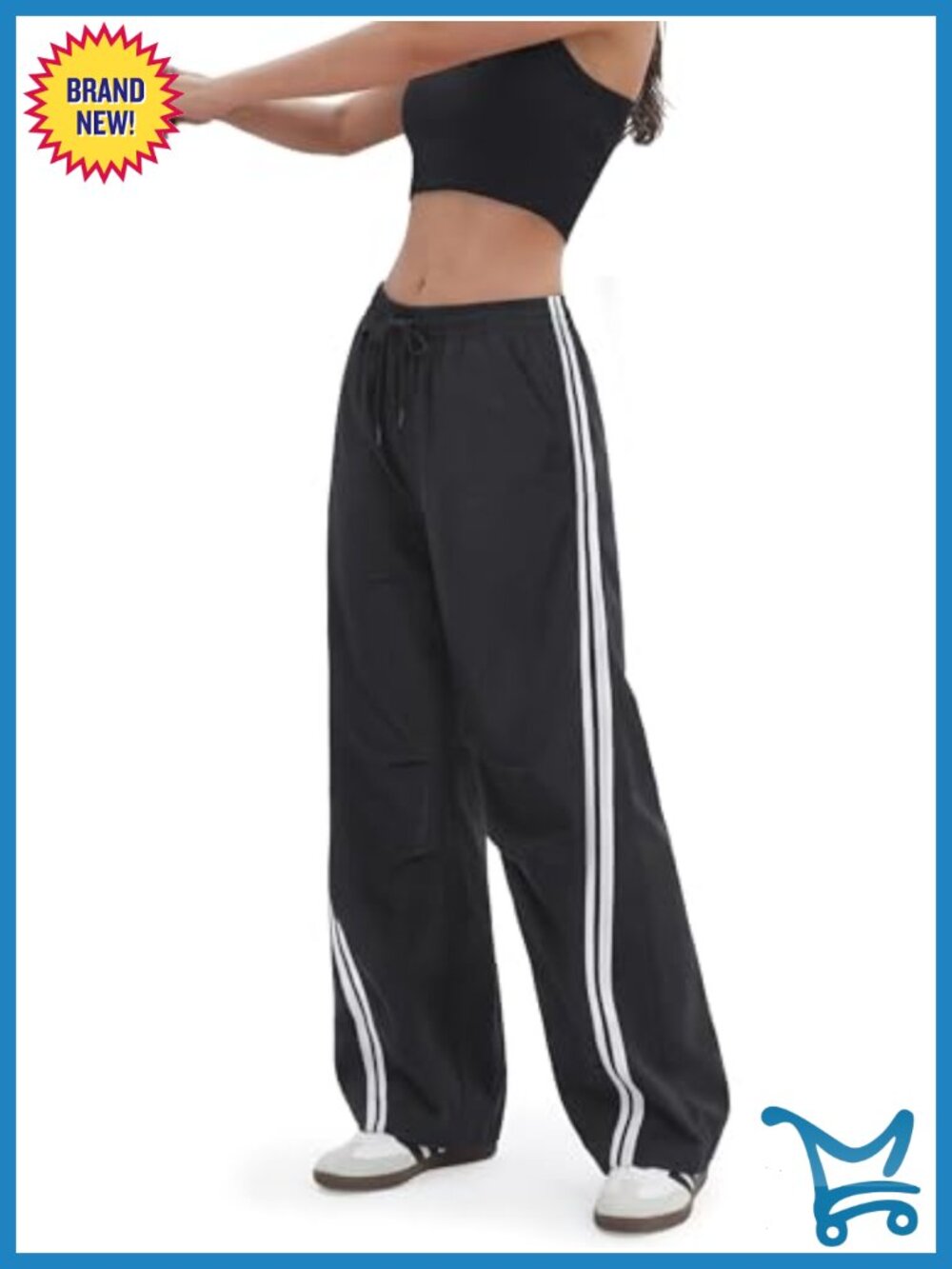 Wide Leg Track Pants Nylon Blend Lightweight Casual Y2K Parachute Pants